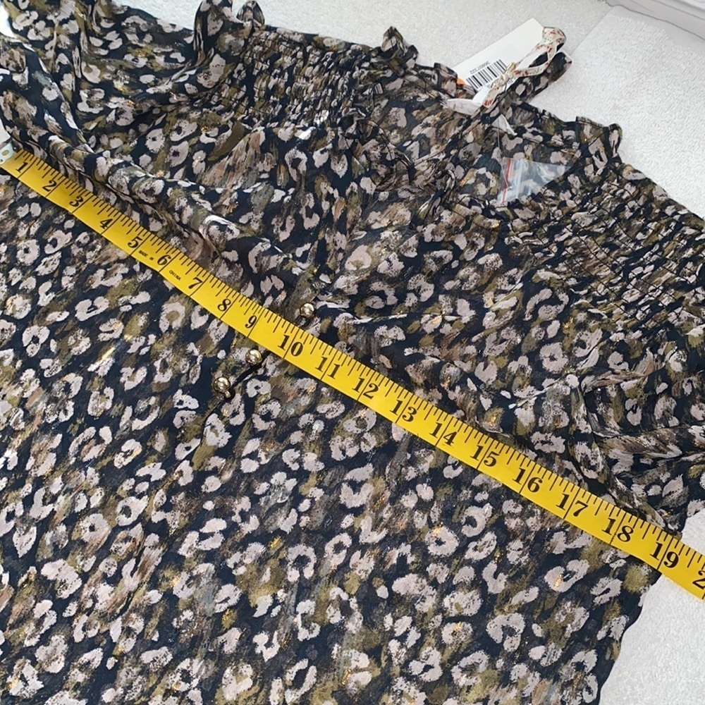 By The River blouse sheer leopard print long sleeve ruffled Size Small NWT - Picture 5 of 9